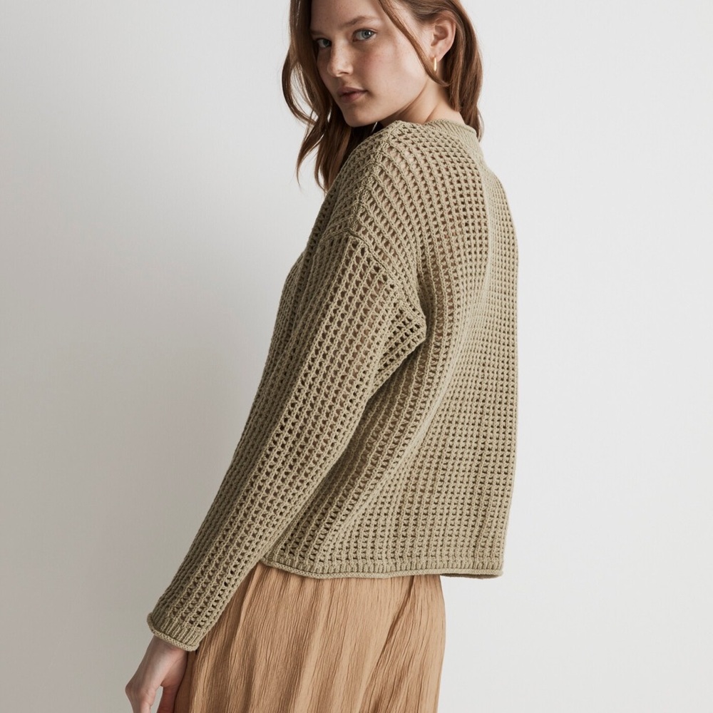 Madewell Open-Stitch V-Neck Pullover Sweater, Large - Picture 2 of 5